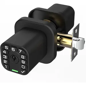 Square Door Knob with Keypad, Keylees Entry Door Lock with Cylinder, Auto Lock,  & Weatherproof Code Doorknob for Outdoor & Indoor, Bedroom, Entry Door,Office -Matte Black