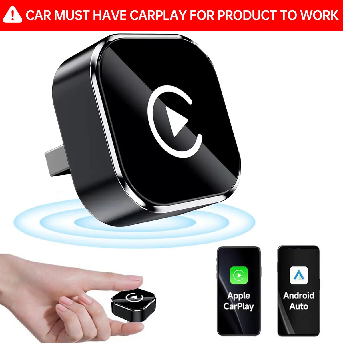 2025 Wireless CarPlay Adapter with Wired-to-Wireless Function, Upgraded Smart Chip, 2.4/5GHz WiFi, 5.0 Bluetooth, Fast Connection, No Latency, Hands-Free Call, 1*USB Type-C Wire Car Charger Dongle for iPhone & Android Phones (Driving Use)