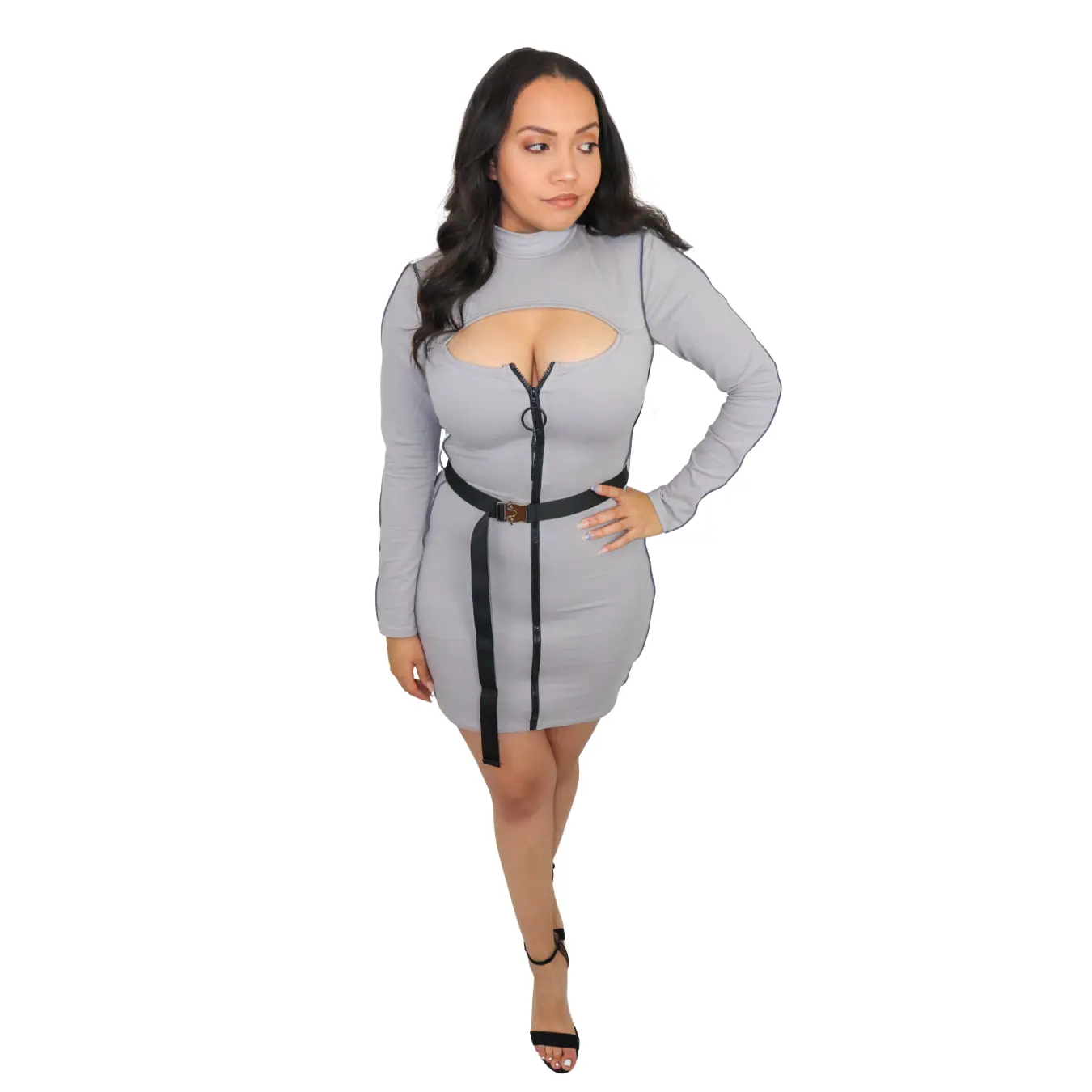 Forever Haley Reflective Dress - Grey Women Belt Womenswear Casual Fit Zipper Comfortable Detachable