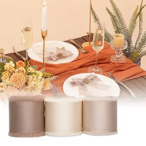 3 Rolls Silk Like Satin Ribbon Handmade Frayed Ribbons Frayed Fringe Silk Ribbons for Gifts Fashion Accessories