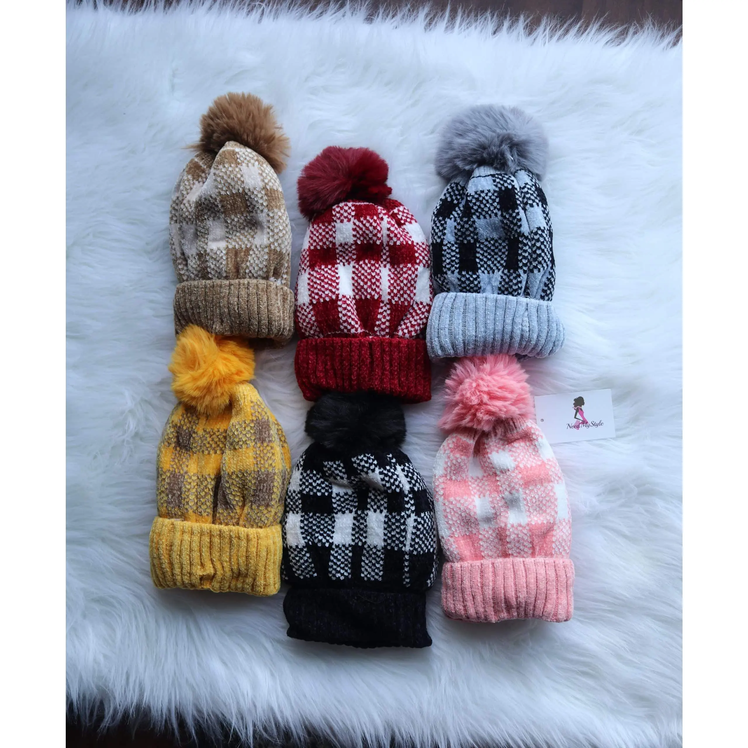 Plaid Pompom Beanie for Women, Soft and Cozy Material