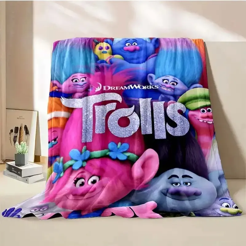 Colorful Whimsical Cartoon Character Flannel Throw Blanket, ultra soft fluffy lightweight fabric, warm snug covering for bedroom and couch use, charming illustrated design, lovely birthday and Christmas gift choice for children and cartoon artwork admirer