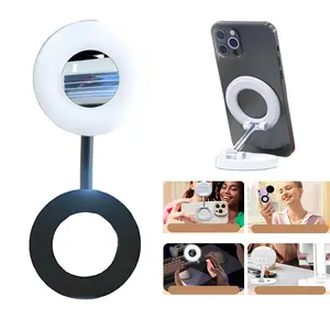 3 in 1 Magnetic Beauty Selfie Light for Phones, Mirror and Phone Stand, LED Ring Light with MagSafe, Portable Rechargeable Fill Light for Makeup, Live Streaming, Video Calls, Compatible with iPhone12 - 17 Cellphone Smartphone ring light