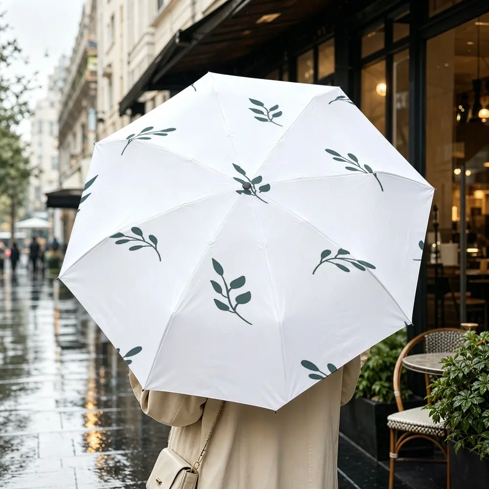 Leaf Floral Pattern Folding Umbrella, Lightweight Durable, Adjustable, Large Size, Travel Outdoor Umbrella, Home Essential
