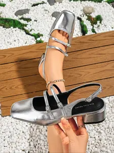 Women's Fashionable Solid Color Elegant Square Toe Slide Sandals, Casual Versatile Thick Heeled Sandals for Daily Wear, Lightweight Breathable Comfortable Shoes for Women & Girls, Summer