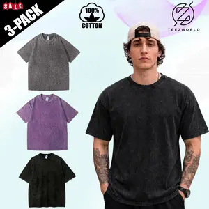 Premium 3-Pack Vintage Acid Wash T Shirts Oversized Heavyweight Cotton Distressed Hip Hop Harajuku Washed Tees Baggy Gym Workout Fitness Running Tops Unisex Retro Streetwear Summer Essentials