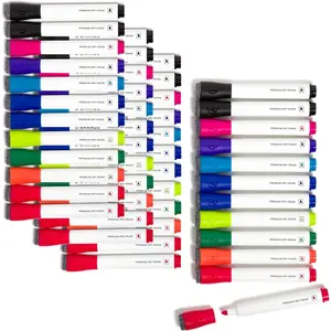 Fine Tip Dry Erase Markers with Eraser, Whiteboard Markers with Chisel Tip, Low Odor, Assorted Colors, Set of 48