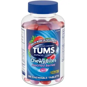 TUMS Antacid Chewy Bites Assorted Berries 108 Extra Strength 750 Calcium Carbonate Tablets for Heartburn Sour Stomach & Acid Indigestion Relief Edible Fitness
