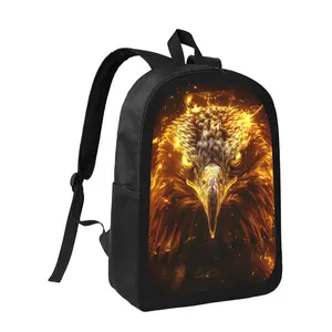 Golden Flame Eagle Backpack - Trendy Black School Bag Featuring a Striking Golden Eagle Design, Adjustable Shoulder Straps, Spacious Interior, Lightweight And Sturdy, Perfect for Both Boys And Girls
