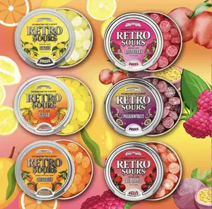 Retro Sour Tins (7 Different Flavors)- Hard Tangy Candy - Tangerine, Citrus, Mango , Red Apple, Passionfruit, Watermelon, Raspberry 1 Tin tiktok candy (3 Pack)