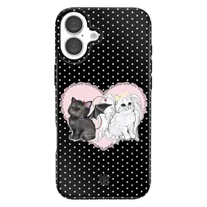 Velvet Caviar Wicked Kittens iPhone Case with Devil & Angel Costumes on Polka Dot Background Shockproof Protection