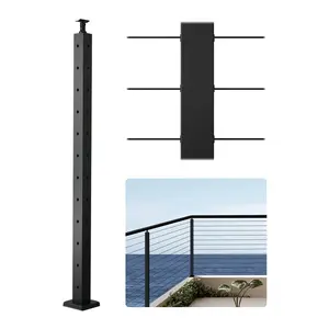 VEVOR Cable Railing Post, 42x2x2 Inch Corner Railing Post, with L-Shaped Pre-Drilled Holes, Stainless Steel Cable Rail Post with Horizontal and Curved Bracket, 1-Pack, Black, 1JZLGZXHS1065S1EW001V0Summervibes