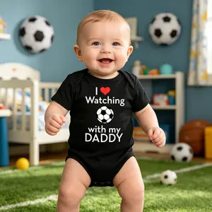 I Love Watching Soccer With My Daddy Baby Onesie - Black Sporty Infant Bodysuit, Father’s Day Baby Outfit, Soccer Dad Matching Gift