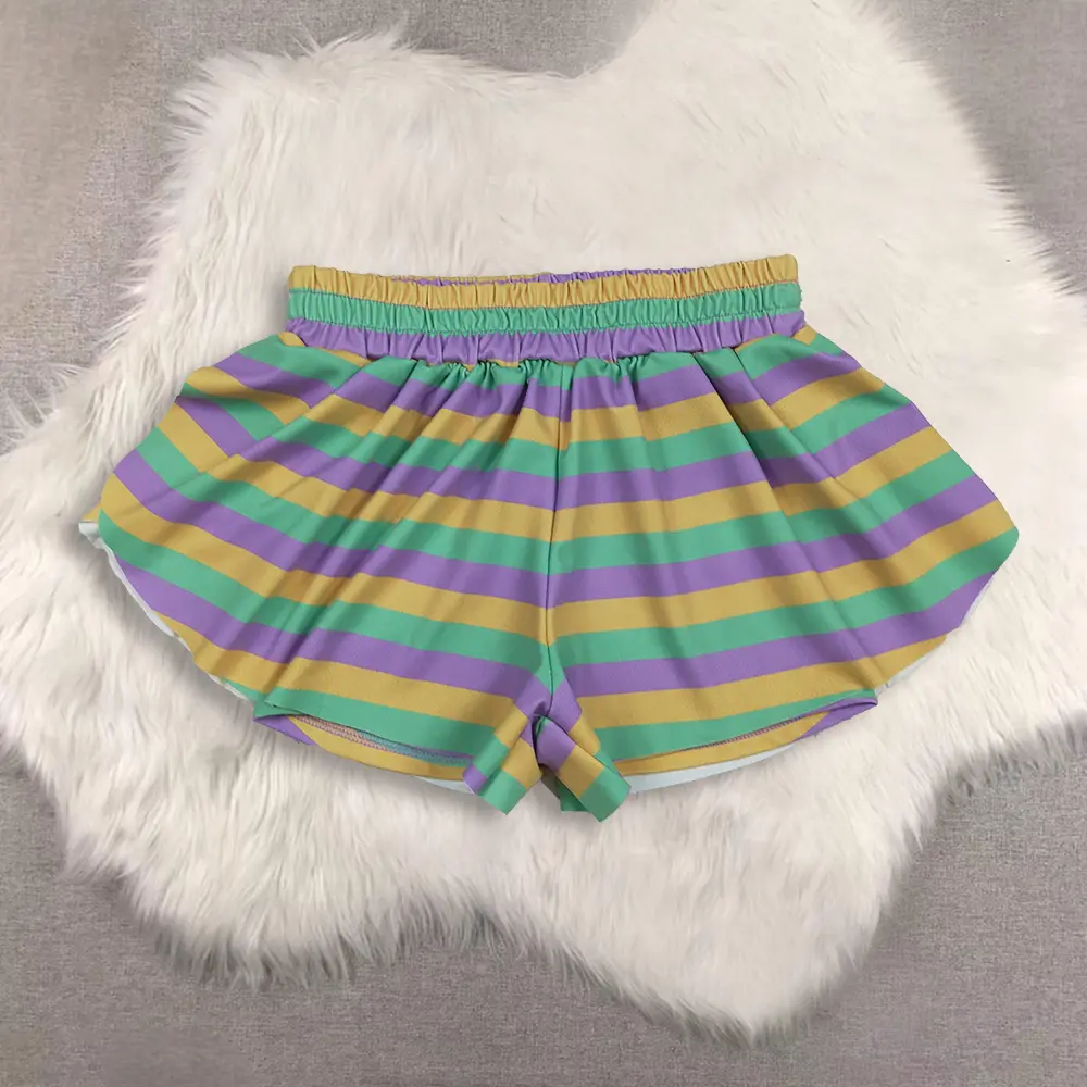 New Clothes Kids Girls Purple Green Yellow Stripe Mardi Gras Active Shorts for Children's Clothing