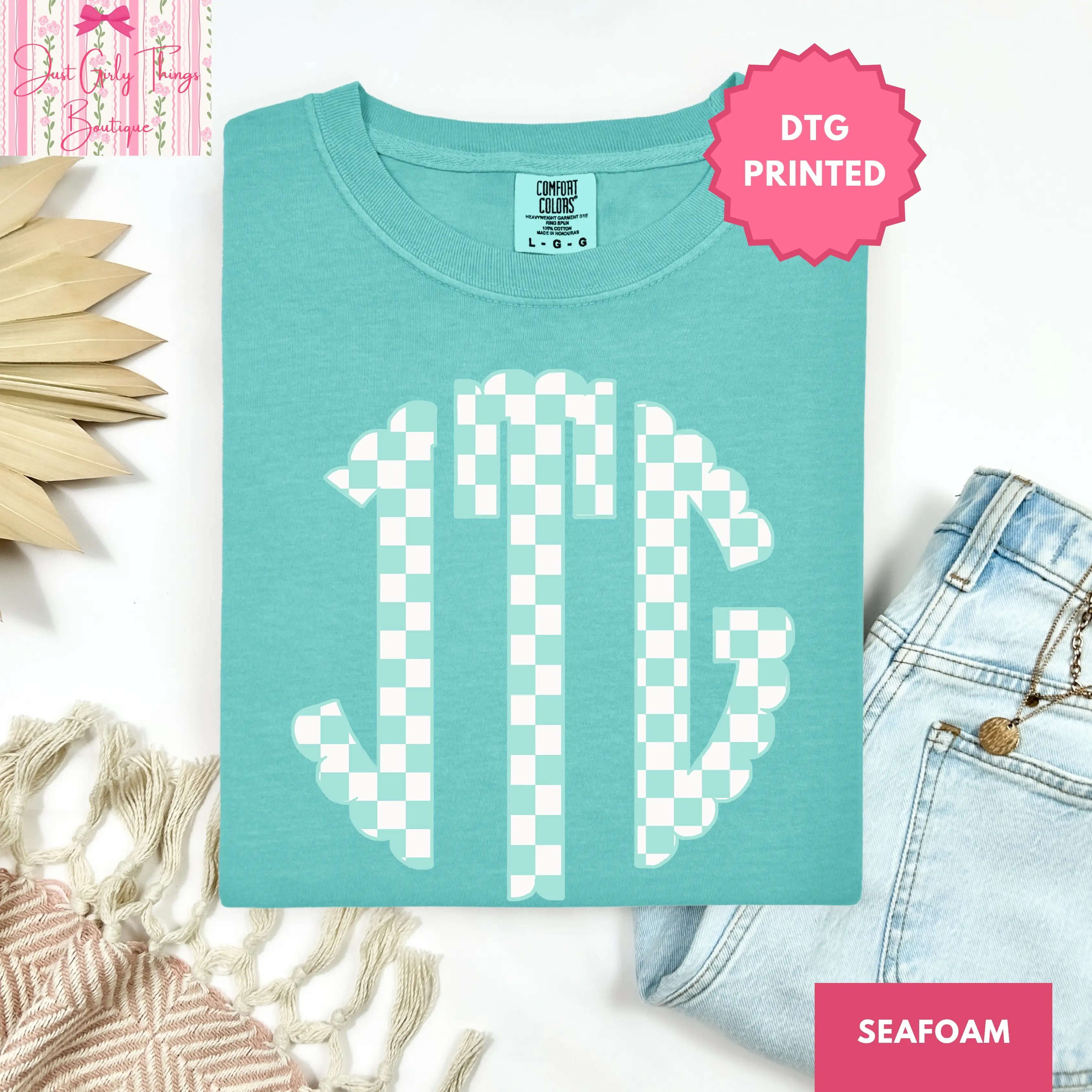 Custom Teal Checkered Monogram Shirt ~ (Leave First Name Initial, Last Name Initial, Middle Name Initial in Notes at Checkout), Custom Name Shirt, Personalized Name Shirt, Custom Monogram Shirt, Monogrammed Shirt