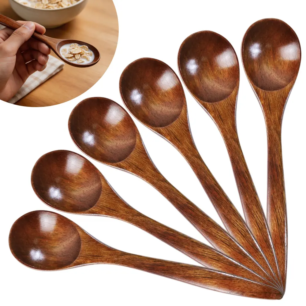 Set of 6 Small Wooden Spoons for Eating, 5.31 Inch Wood Honey Spoon, for honey, tea, coffee, cereal, desserts, jars and everyday tabletop use