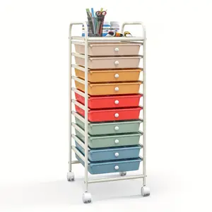 New 10-Drawer Rolling Storage Cart - Multifunctional Scrapbook Organizer with Smooth Casters - Trendy Macaroon Colors for Office School & Craft Supplies