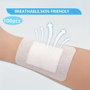 100 Pieces Breathable Light Self-Adhesive Bandages, Soft Non-Woven Fabric, Transparent Elastic Tape, Outdoor Sports Camping Hiking