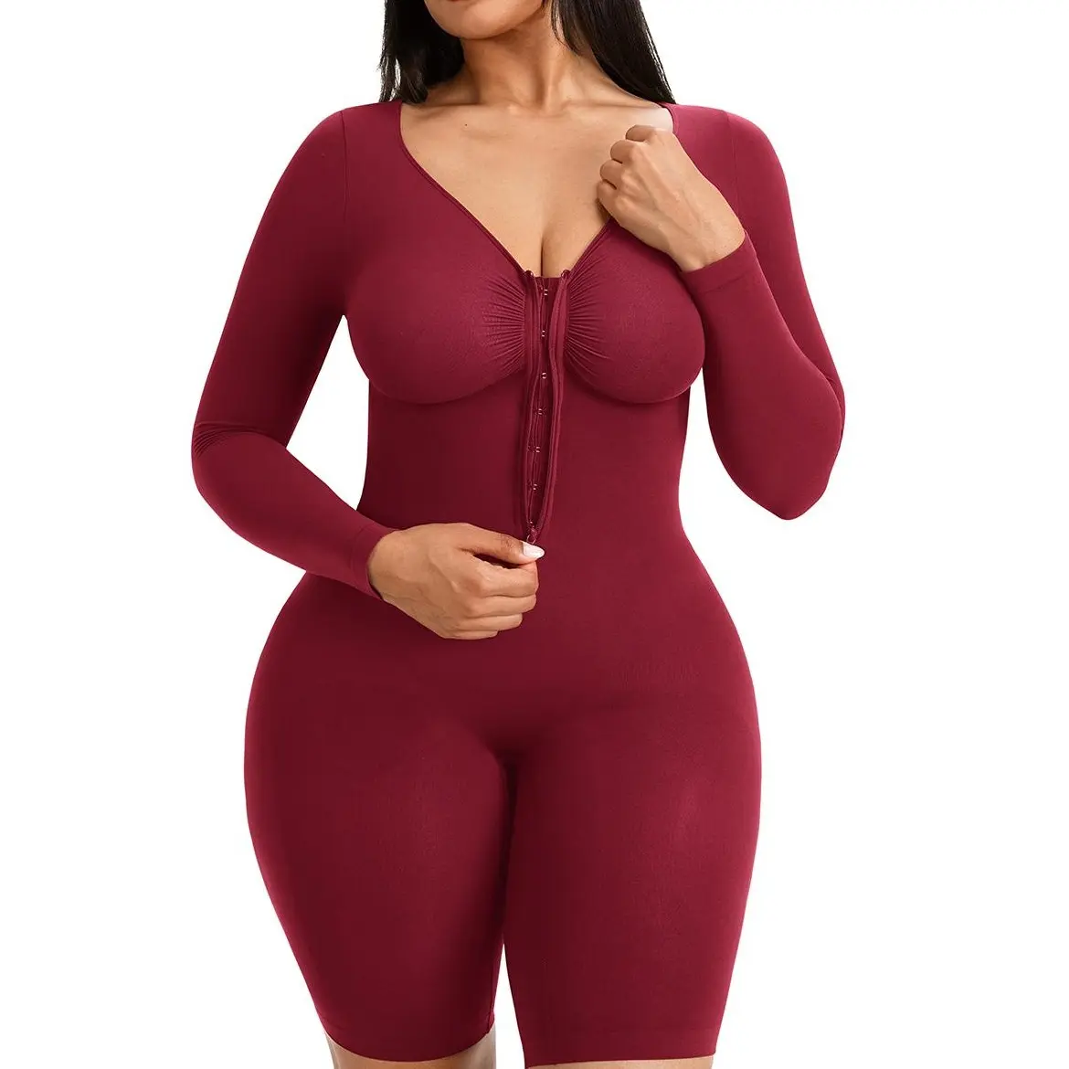 SHAPELLX Long-Sleeve Zippered Bodysuit with Boyleg Cut Elegant Fitted Everyday Women