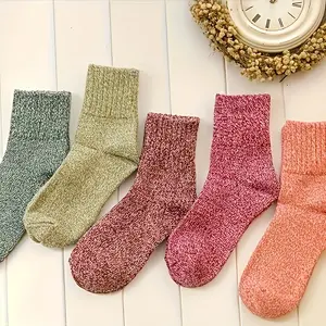 5 Pairs Women's Everyday Winter Socks - Cloud-Soft & Warm Mid-Crew Socks for Daily Comfort | Autumn Winter Fashion / Mid-Calf Socks / Women's Thermal Socks Womenswear Basic Minimalist
