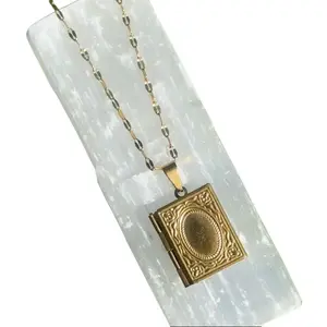 18K Gold Plated Book Locket Necklace 18 Inch Chain Large Photo Locket Vintage Style Gift for Her Meaningful Keepsake Jewelry
