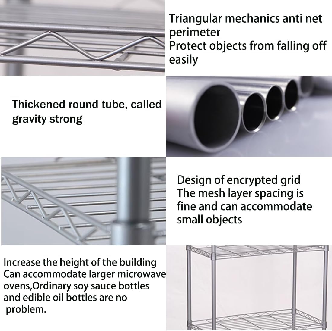 Wire Rack Shelving Organizer 5-Tier Heavy Duty Metal Standing Storage Unit for Garage Kitchen Utensils Home Supplies Installation Sliver