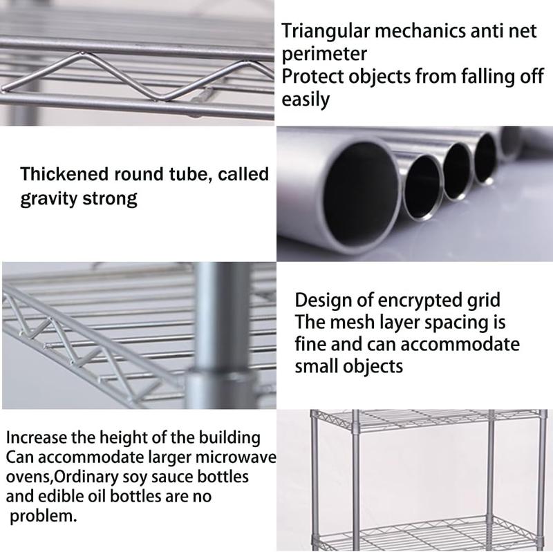 Wire Rack Shelving Organizer 5-Tier Heavy Duty Metal Standing Storage Unit for Garage Kitchen Utensils Home Supplies Installation Sliver