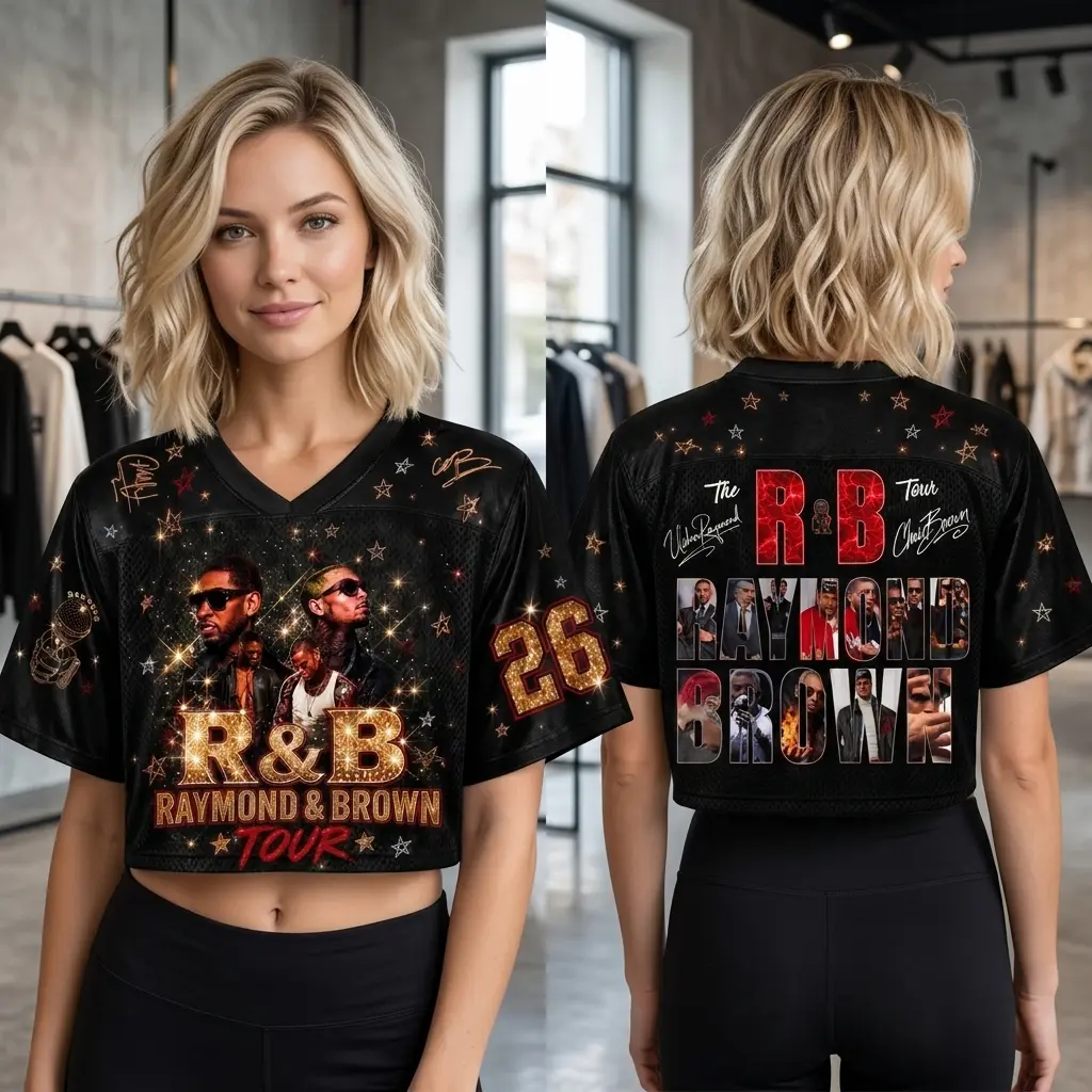 Raymond And Brown The R&B Tour Mesh Crop Top Jersey, Black Gold Sparkling Number 26 Graphic V Neck Top, Perfect Concert Gift for Her