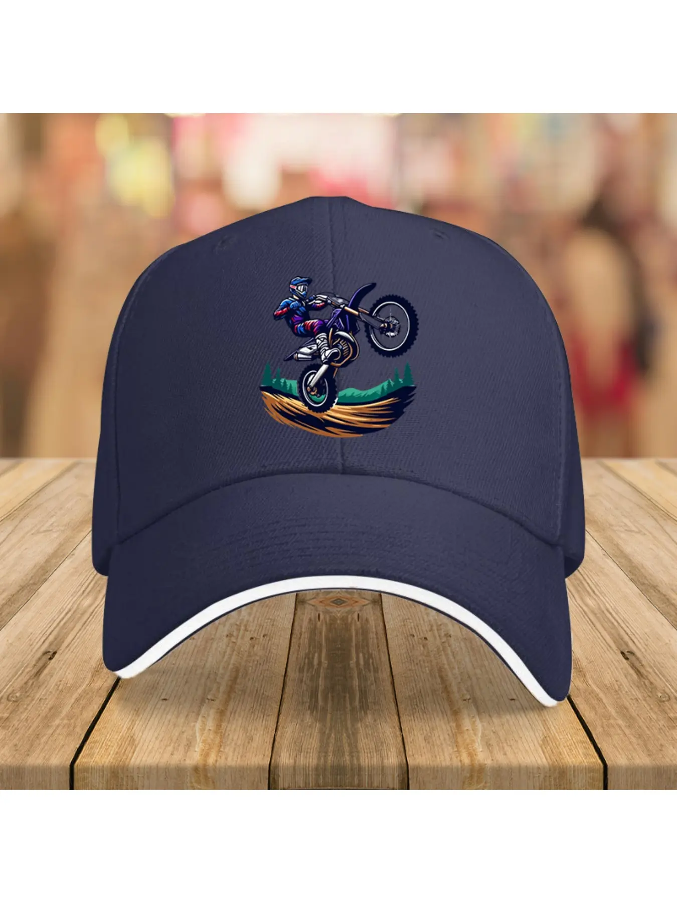 Men's Motorcycle Trucker Baseball Cap - Lightweight Breathable 100% Polyester with Geometric Dirt Bike Rider Graphic, Casual Outdoor Sports Hat for Motorcycle Enthusiasts, Birthday Gift, Casual Wear Hat | Casual Style Hat | Breathable Fabric