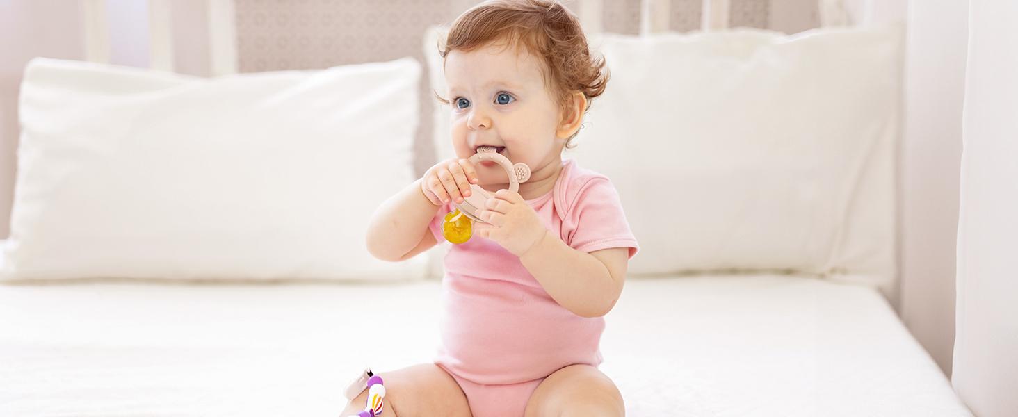 2 Pack Silicone Baby Fruit Feeder & Breastmilk Popsicle Mold with Mini Freezer Tray – Baby Teething Relief, Fresh Food Feeder Pacifier for Infant Self Feeding, Extra Food Pouches, Pink