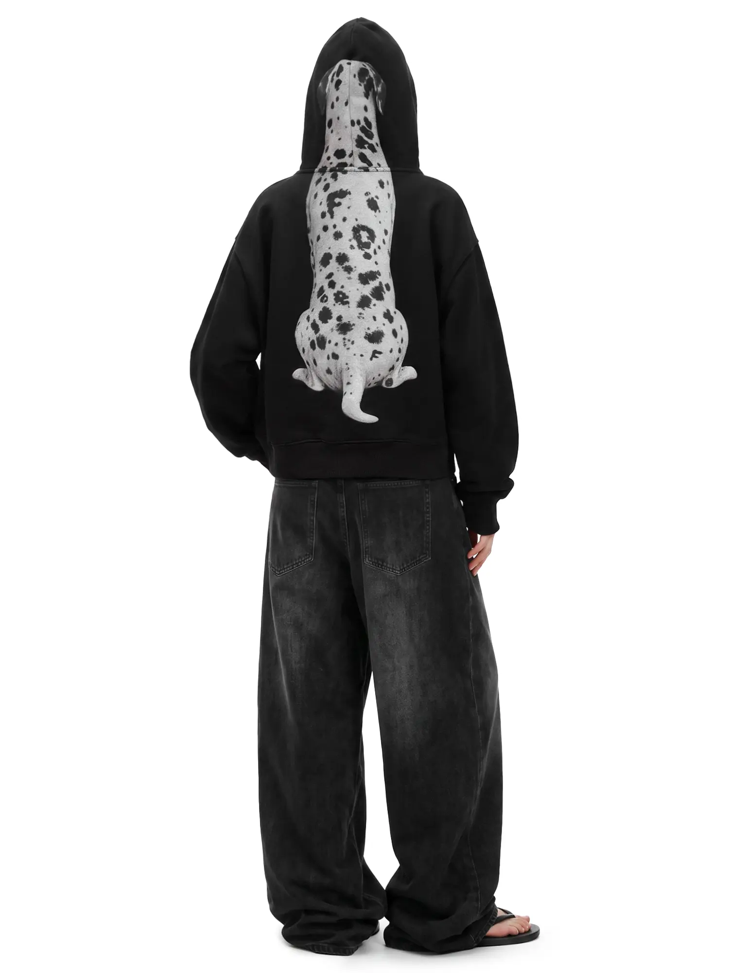 FDR Vintage Dalmatian Print Hooded Sweatshirt Women's Relaxed Fit Y2K Streetwear Hoodie