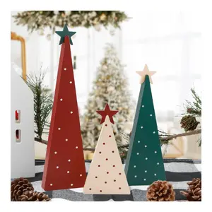 Christmas Decorations-Three Sizes Wooden Tree Sign with Star-Christmas Decorations for Home Shelf Mantel Fireplace Table Party Decor