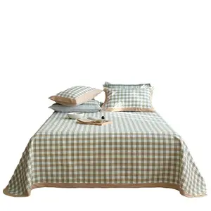 3-Piece Minimalist Bedroom Pure Cotton Bedding Set - Coarse Weave Grid-Stripe Cooling Bed Sheets, Breathable for Summer Linens (Multi-Size), Grid Stripes