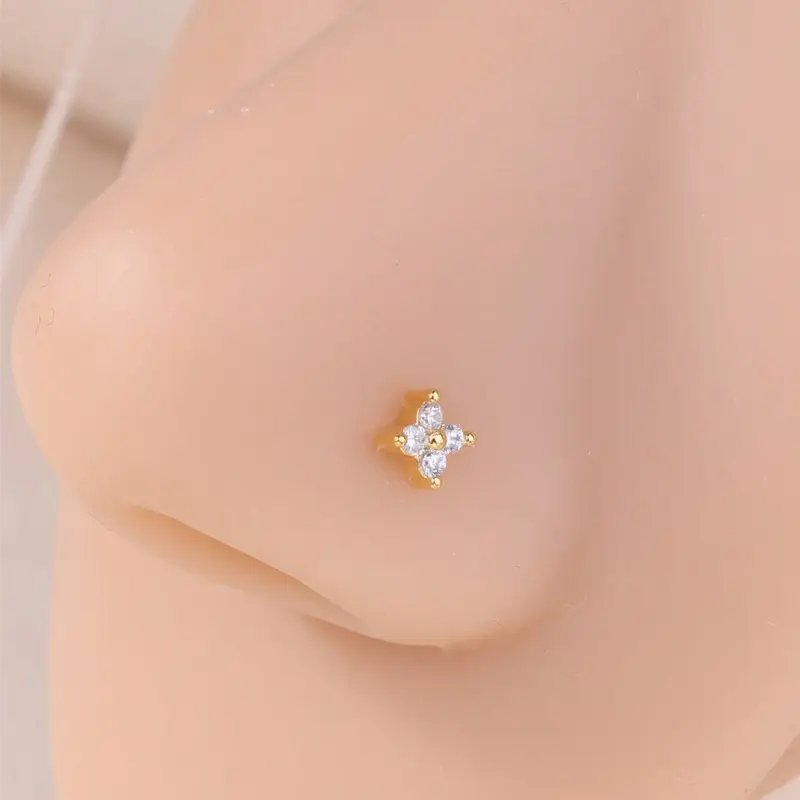 L-Shaped Nose Ring, 20g Plated Zirconia Stud, Secure Fit Nostril Jewelry, Nose Piercing Jewelry, Minimalist Design for Women, All Seasons Wear