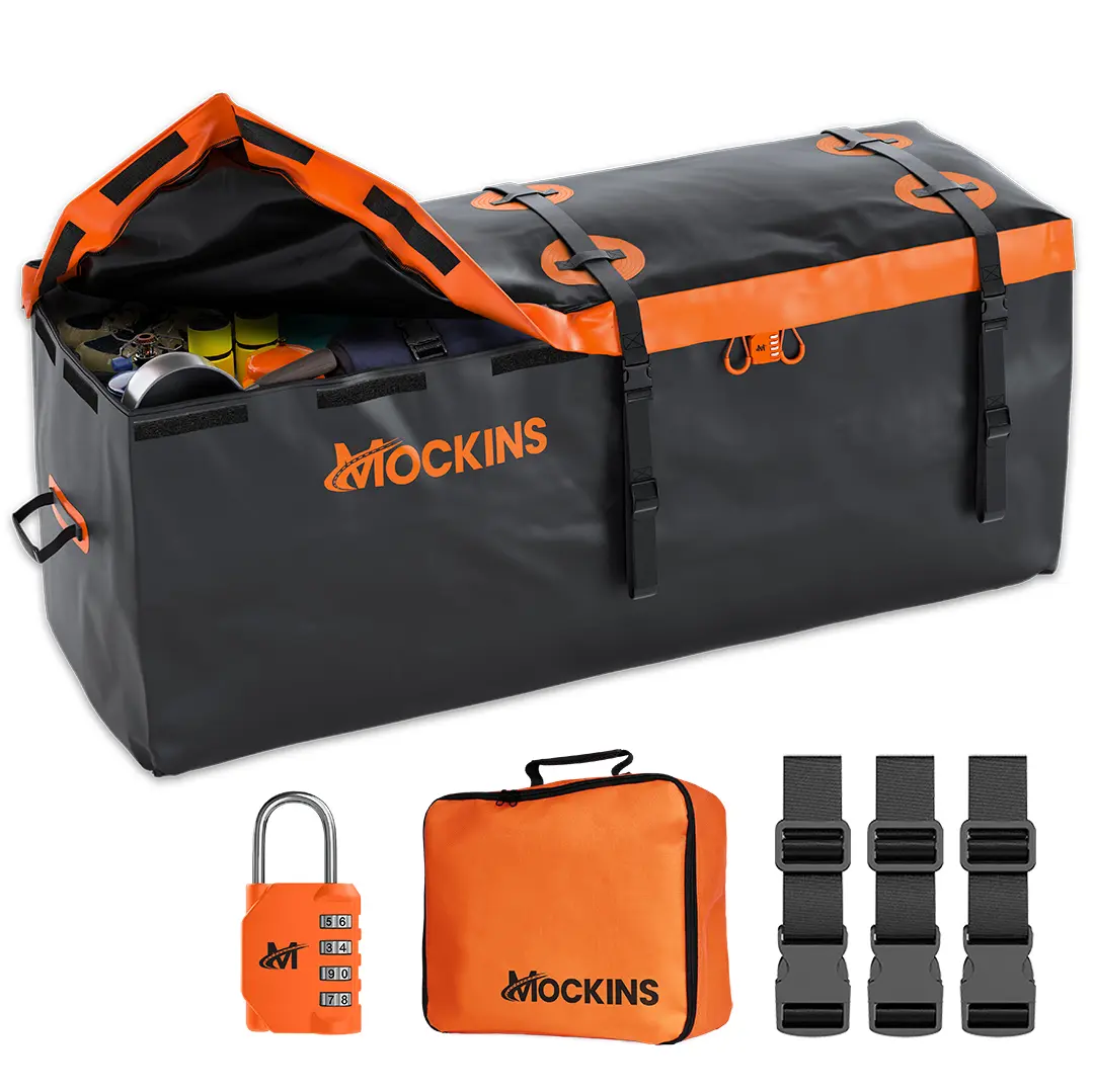 Mockins 16 Cu Ft. Orange Waterproof Carrier Bag (58"x20"x24") with Buckle Straps, Lock & Carry Bag