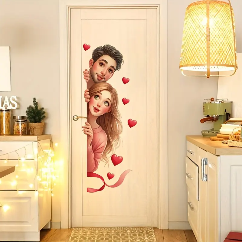 Valentine's Day Heart Pattern Sticker, Decorative Wall Sticker, Removable Self-Adhesive PVC Wall Decal, Home Decor Door Decorations Bedroom Door Wall Decoration Gift for Boys and Girls