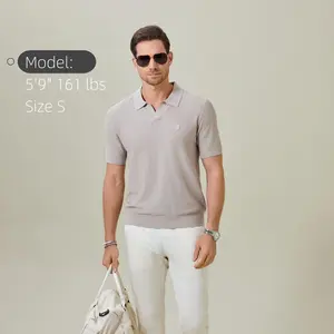 Raidyboer mens short sleeve cotton linen silk knitted polo shirts v-neck knit polo sweater textured t shirts summer