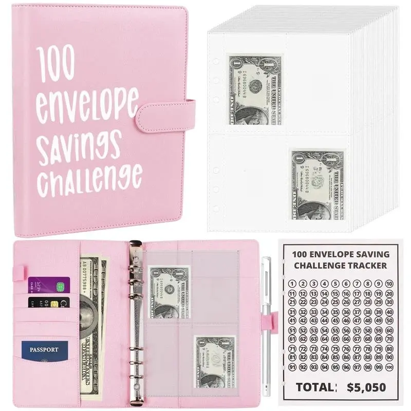 100 Envelopes Money Saving Challenge - A5 Money Saver Budget Binder Book with DIY Cash Envelopes,100-Days of Easy and Funny Ways to Save $5,050 Cash Envelope Challenge Binder, Pink,Budget Planner Book for Budgeting,Birthday Gifts Income Tracker tiktokshop