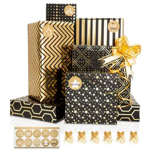 Elegant Black & Gold Gift Wrapping Paper Set