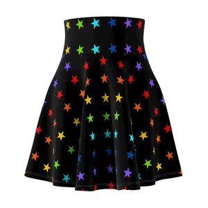 Rainbow Stars Skirt - Cute ROYGBIV LGBT Pride Month Rainbow Flared Skirt - Pride Month Polka Stars Stripes Skirt floor length