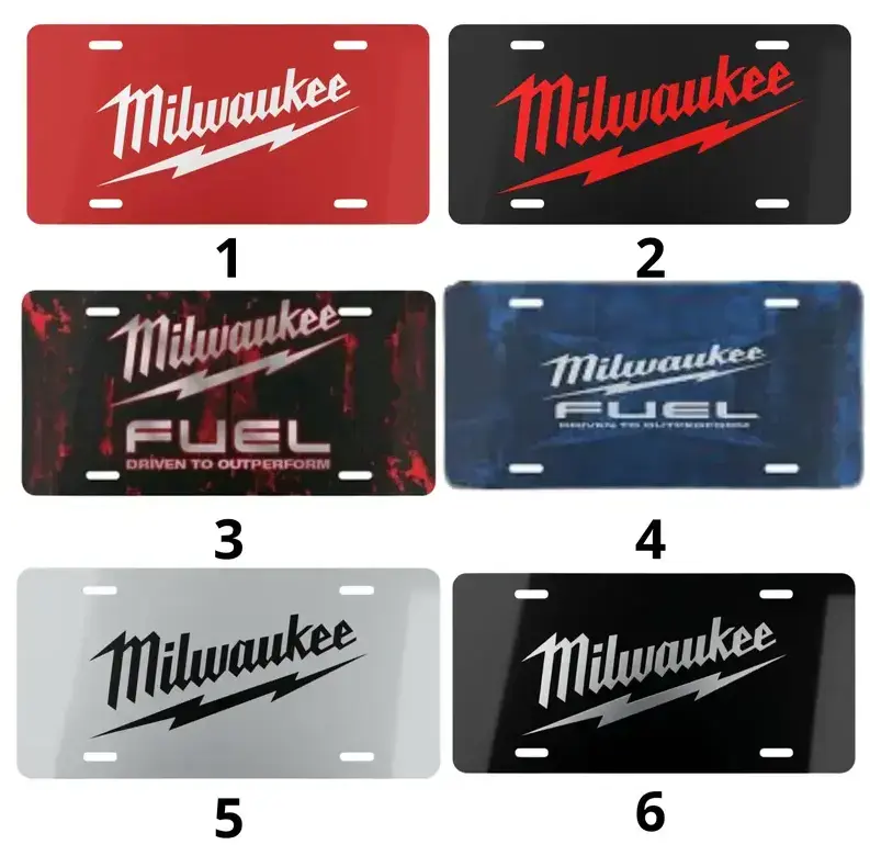 Heavy Duty Power Fuel Tool License Plate Millwaukee- 12x6 Aluminum Front Car Tag, Vintage Red Garage Vanity Plate for Trucks, Retro Mechanic Auto Decor, Utility Gift for Men