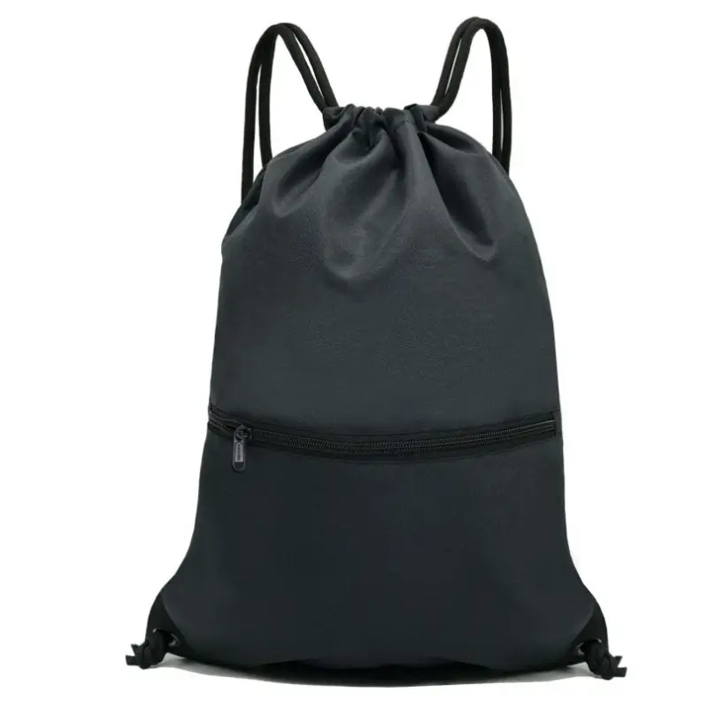 Unisex Simple Drawstring Backpack with Laces - Solid Waterproof Nylon, Lightweight Functional Bag with Zipper Pocket for Gym, School