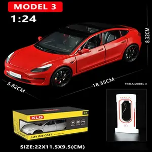 1:24 TESLA Model 3 Car Toys  Alloy Diecasts Metal Vehicles Car Model With Sound Light Vehicle Toys For Children Gifts Collection