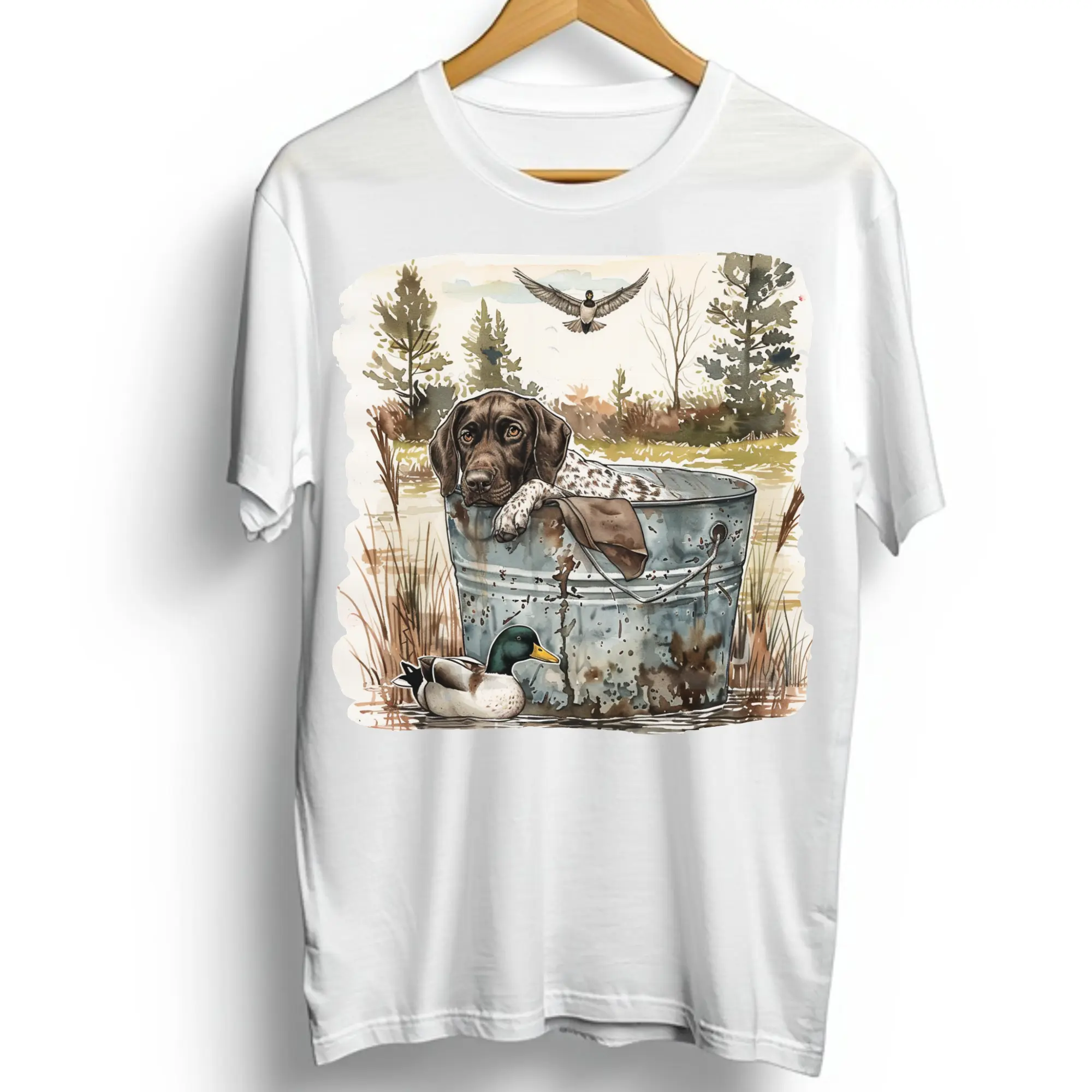 Hunting Dog & Duck Wildlife Direct-To-Film Print, DTF Ready-To-Press Print for T-Shirts, Fabric Embossing DIY Printmaking Accessory