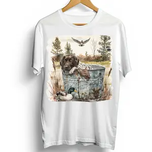 Hunting Dog & Duck Wildlife Direct-To-Film Print, DTF Ready-To-Press Print for T-Shirts, Fabric Embossing DIY Printmaking Accessory