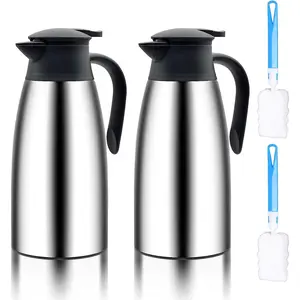 2 Pack Thermal Coffee Carafe, Stainless Kettle for Hot Drinks, Walled Vacuum Thermal Pot Flask with Brushes for Keeping Hot Coffee&Tea Home and Office(68 OZ)