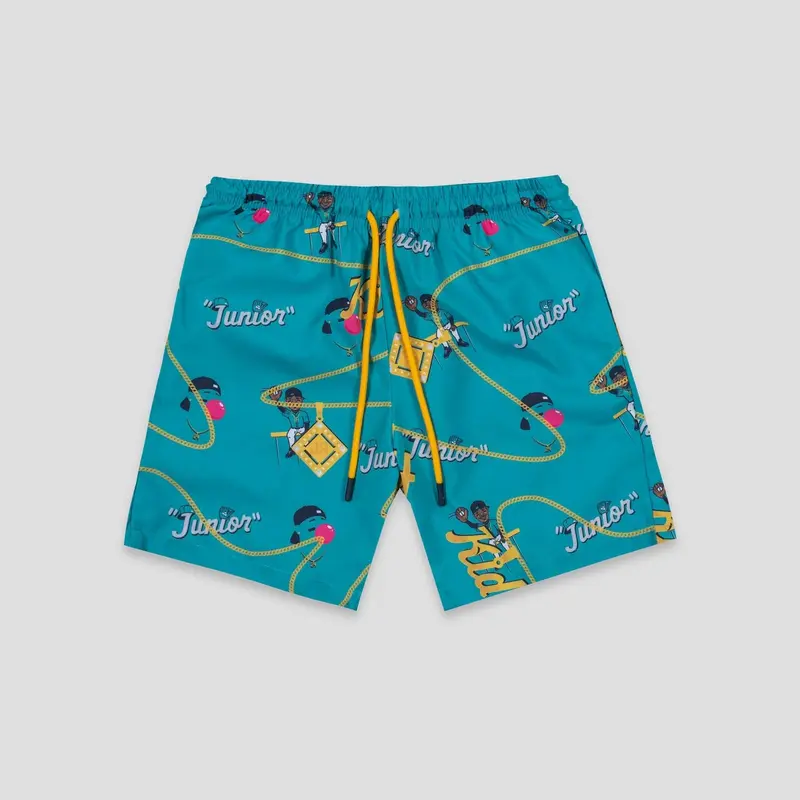 Youth Boys Ken Griffey Jr. Swim Shorts - Baseballism Cage Trunks, 100% Polyester, Drawcord with Lace Tips, Drawstring Tie, Cage-to-Pool Wear, Wear-Resistant Mens Bottoms