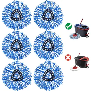 Spin Mop Head Compatible with RinseClean 2-Tanks System Mops Heads Refills, 6 Pack Microfiber Deep Replacements Pads, Machine Washable