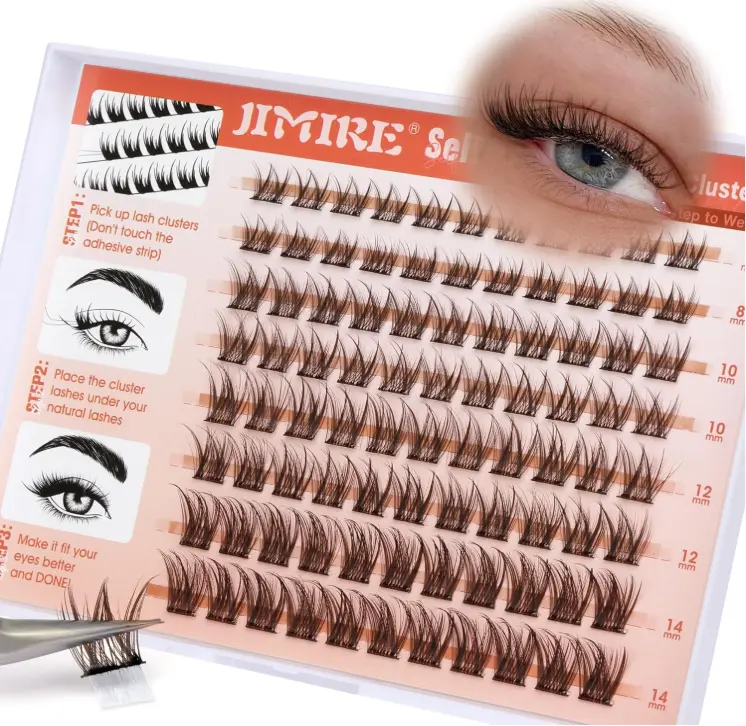 Brown Lash Clusters Natural Look Self Adhesive Eyelashes Wispy Press on Lashes Clusters Reusable Self Adhesive Lash Clusters 8-14MM Short Brown Eyelash Clusters No Glue Eyelashes Easy to Apply