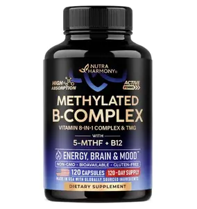 Vitamin B Complex Methylated - B-Complex with Methylfolate & B12 - Bioavailable for Men & Women - 9-in-1 Methylated Multivitamin - Energy, Brain & Mood - Vegan - Made in USA - 120 Capsules, One/Day